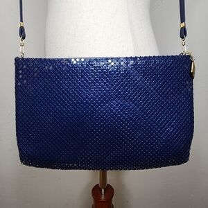 Whiting & Davis Navy Blue Metal Mesh Crossbody/Clutch Handbag